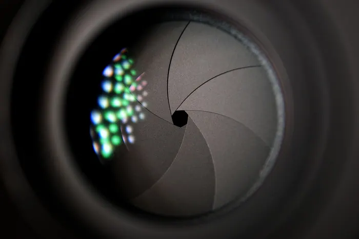 Close view of a lens aperture