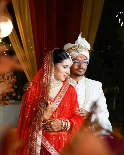 Bride and groom together at the end of the wedding night