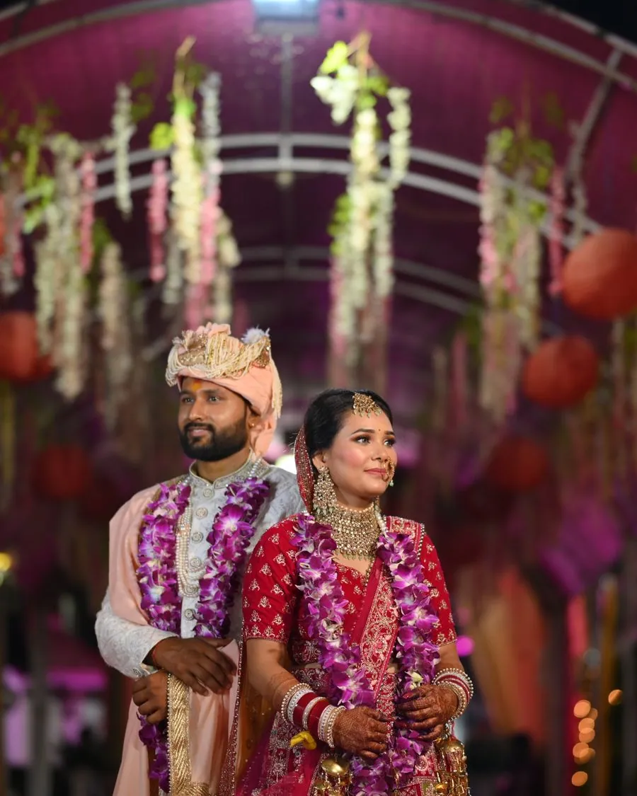 Bride and groom under the mandap during the ceremony